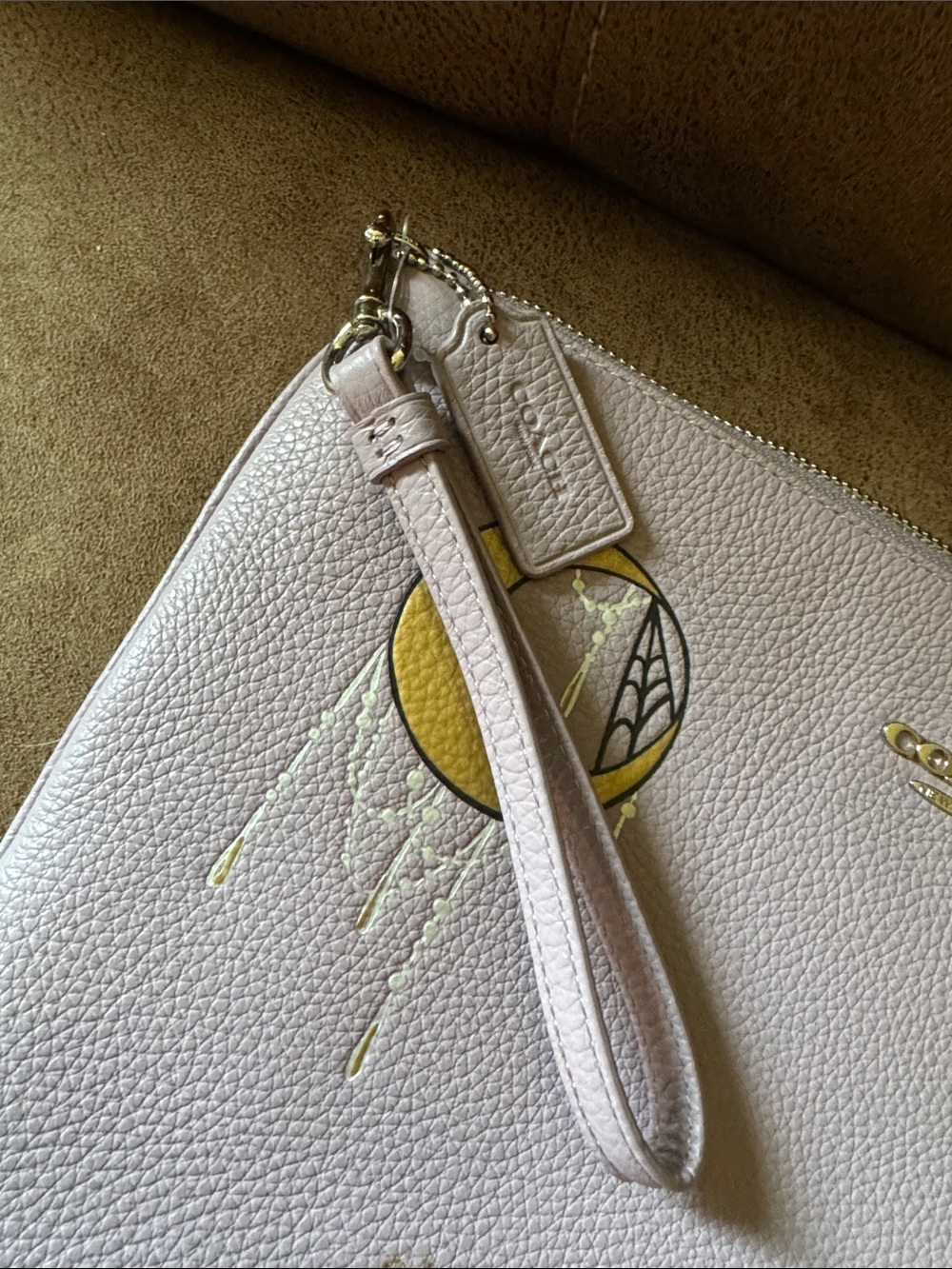 Coach Lavender Embroidered Leather Wristlet with Gold Moon Accents - Picture 4 of 4